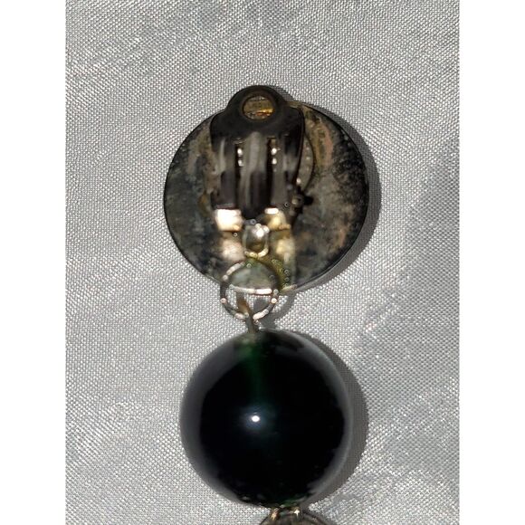 A Pair of Vintage Cobalt Blue Glass Dangle Drop Clip On Earrings Boho - Picture 8 of 12